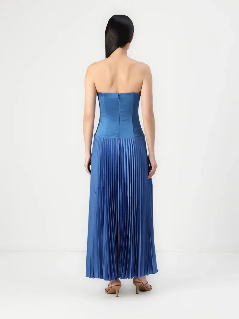Strapless Pleated Maxi Dress - Blue - Picture 5 of 6